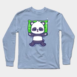 Cute Panda Sleeping On Pillow Cartoon Long Sleeve T-Shirt